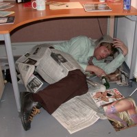 Packard Jennings sleeps under his desk